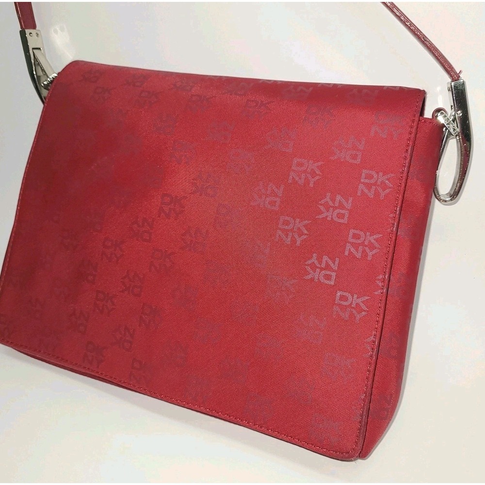 DKNY Monogram Logo Designer Red Shoulder Vtg Bag Iconic Clean